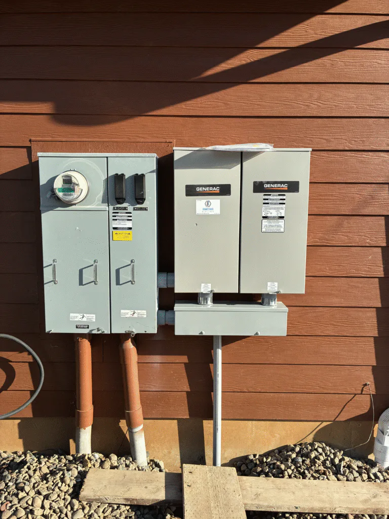 Electrical meter and generator transfer equipment mounted on a home